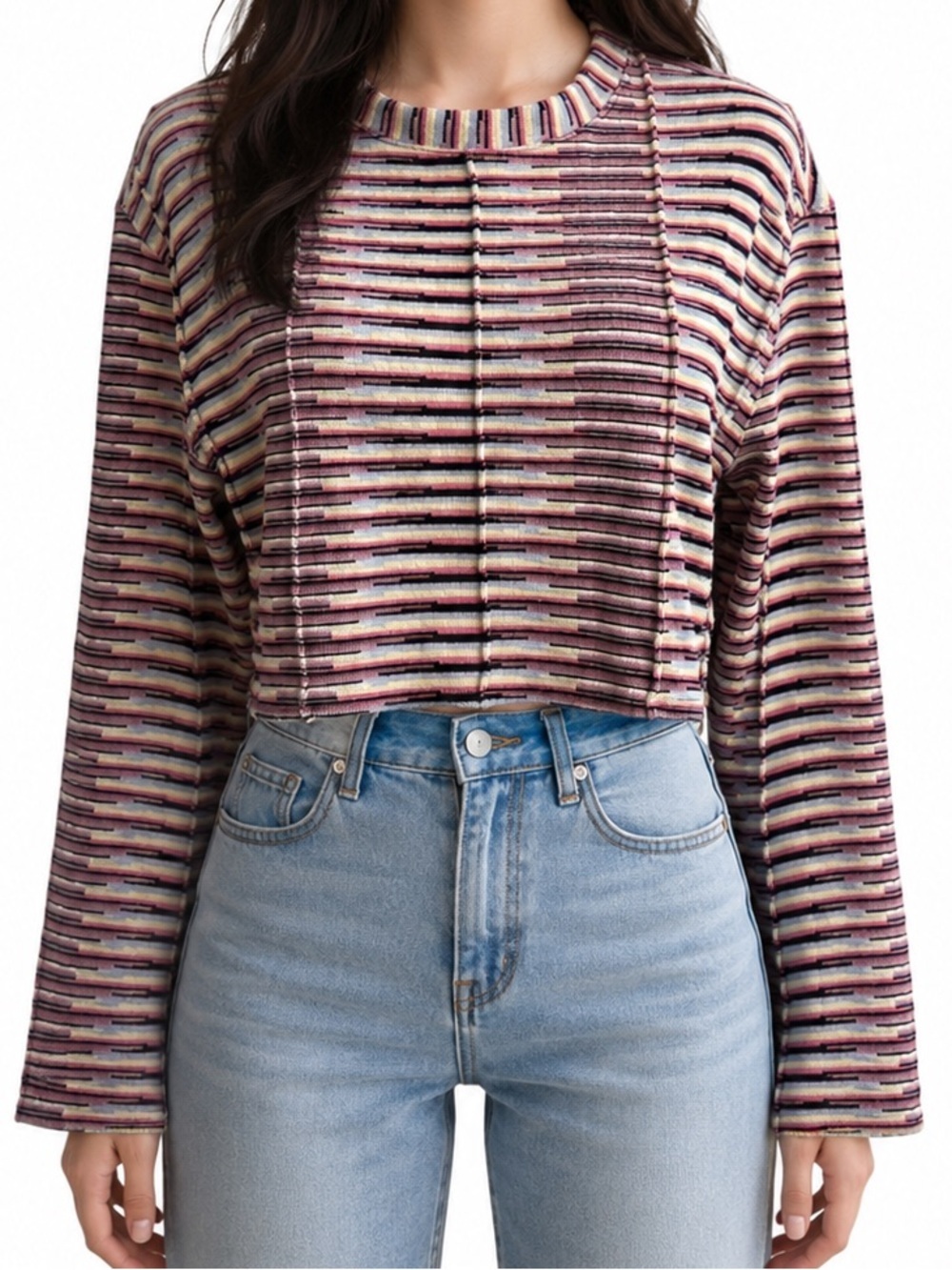 Urban Outfitters Cropped Striped Knit Sweater Multicolor Boho Top Size Small